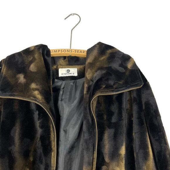 De Sentino Womens Faux fur Velvet Zip-Up Animal Print  Swing Jacket L/XL - Picture 4 of 12